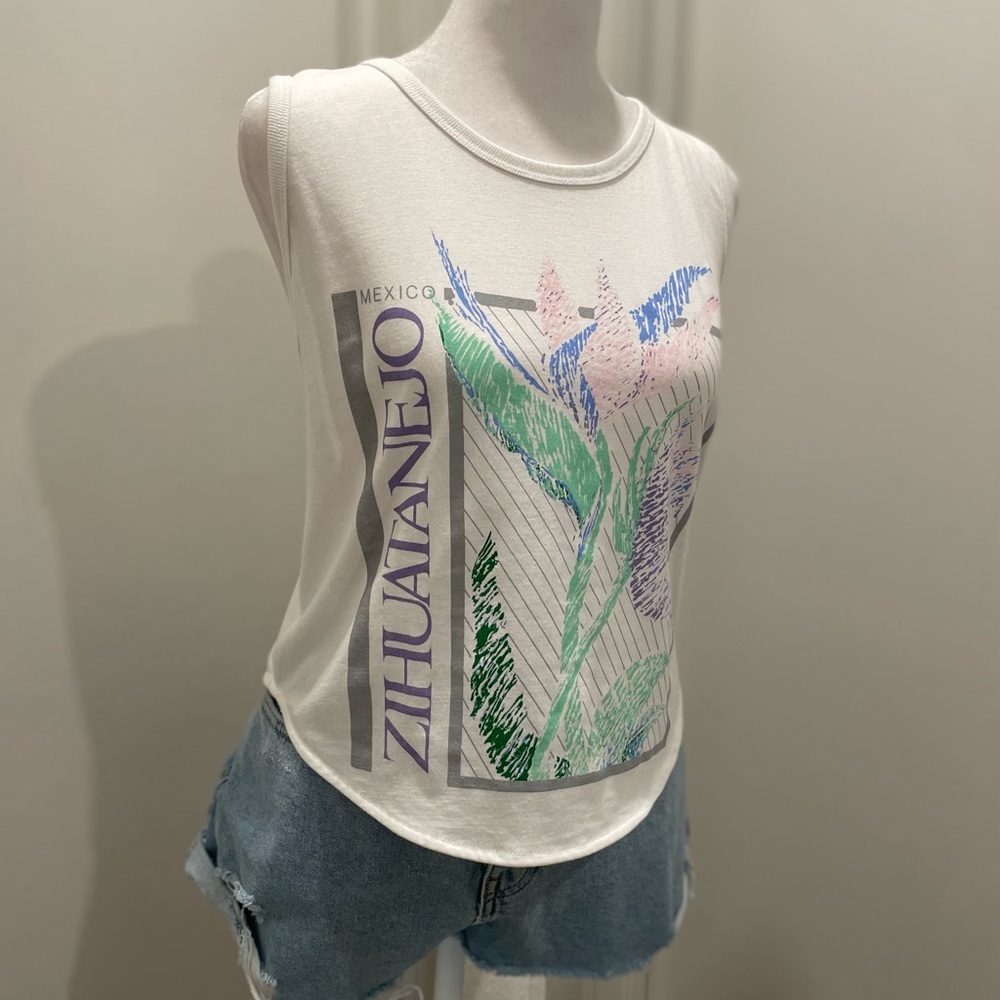 VTG 90s Lolas Zihuatanejo Mexico Tourism White Graphic Sleeveless Tank Top - M